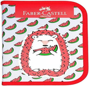 Estojo de Nylon com Kit Escolar, Faber-Castell, Porco Espinho,18.2220VM,Multicor, Vermelho