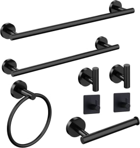 Kit Acessórios para Banheiro 60cm Inox Conjunto de Ferragens Montados na Parede 8 Peças (Preto)