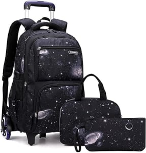 ACAGALA Mochila rolante infantil para meninos, meninas, mochila com rodas, carrinho, mochila escolar, mochila com lancheira, bolsa de lápis