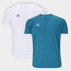 Kit Camisetas de Treino Topper 2 Peças Masculino - Azul Petróleo+Branco