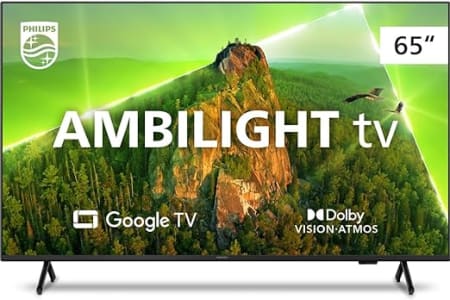 Smart TV Philips Ambilight 65" 4K 65PUG7908/79, Google TV, Comando de Voz, Dolby Vision/Atmos, VRR/ALLM, Bluetooth