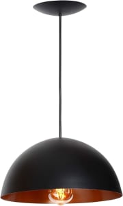 Pendente Ônix Meia Esfera Preto E Cobre Alumínio 30Cm Luminária Lustre