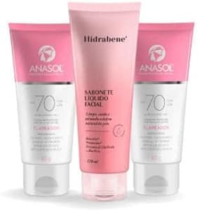 Super Promoção Anasol Protetor Solar Facial Clareador FPS 70 Vegano 60g 2 unidades + Hidrabene Sabonete Líquido Facial Vegano 120ml 1 unidade COMBO