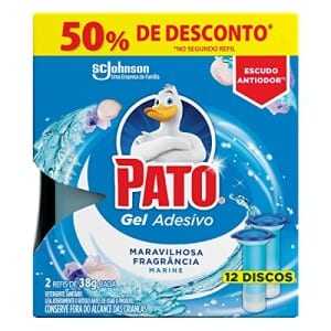 Pato Desodorizador Sanitário Gel Adesivo 2 Refis Marine, 12 Discos