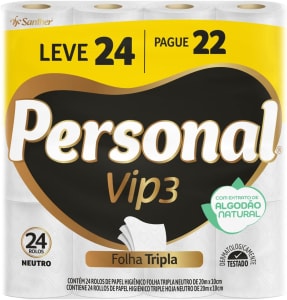 Papel Higiênico Personal Vip Folha Tripla Neutro 20m - 24 Rolos