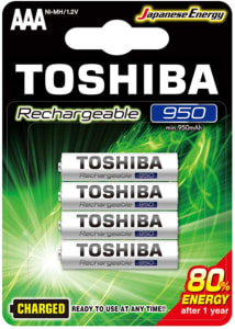 Pilha Recarregável AAA 1 2V 950mAh TNH3GAE TOSHIBA - 4 Unidades