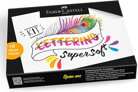 Kit Lettering, Faber-Castell, supersoft, KIT/LETSS, Edição Limitada, 18 peças