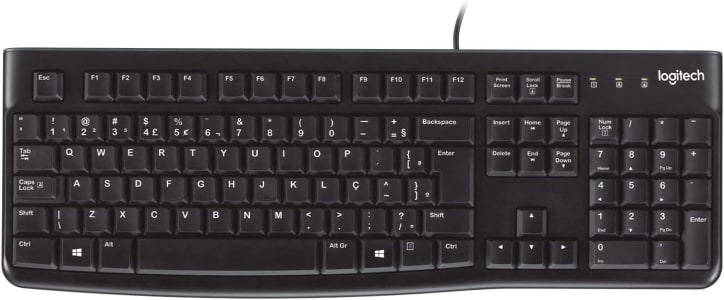 Teclado com fio USB Logitech K120, Resistente à Respingos, Barra de Espaço Curva, Compatível com PC e Notebook, Layout ABNT2