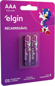 Pilha RRcarregável AAA 900MAH Elgin Com 2 Unidades Palito