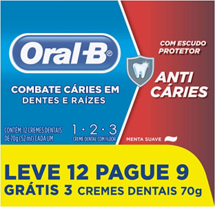 Creme Dental Oral-B 123 Anti Caries Menta Suave 70g 12 unidades