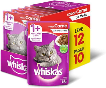 Ração Úmida Whiskas Sachê Carne Ao Molho Para Gatos Adultos - Leve 12 Pague 10