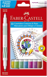 Caneta Hidrográfica Ponta Dupla Faber-Castell Contorna e Pinta 10 Cores - ‎15.0110DUO