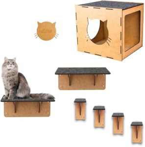 Melhor Playground para Gatos Brinquedo de Gato Mdf Reforçado Gatificação Parquinho 7 peças com carpete Degraus Nichos Prateleiras - Box Fan