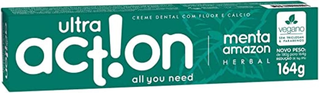 3 Unidades - Creme Dental, Menta Amazon, 164 g, Ultra Action, Branco