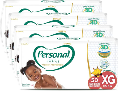 Fralda Personal Premium Protection XG, 4 Pacotes Com 50 Unidades Cada (Branco)