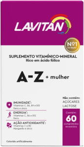 Suplemento Vitamínico - Mineral A-Z para Mulher, rosa, Lavitan, 60 cápsulas