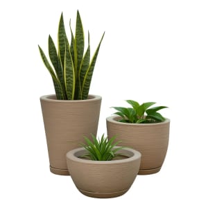 Kit 3 Vasos Polietileno Para Plantas Decorativo Cone Bacia Bege Escovado