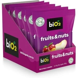 Mix de Castanhas e Frutas biO2 Snack Nuts e Fruits, 6 unidades de 50 g - Vegano e sem Glúten