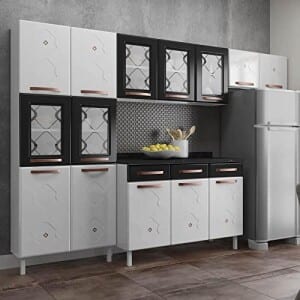 Cozinha Completa 14 Portas 2 Gavetas 5 Vidros Mirage New Telasul Preto