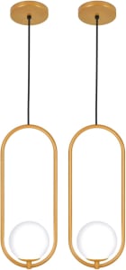 Kit 2 Luminárias Pendente Arco Globo Vidro Sala Cama Dourado