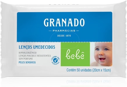 10 Unidades Granado — Lenço Bebê Pele Sensível Branco 50 Unidades