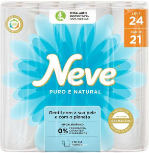 Papel Higiênico Puro e Natural Neve - 24 Rolos de 20mx10cm