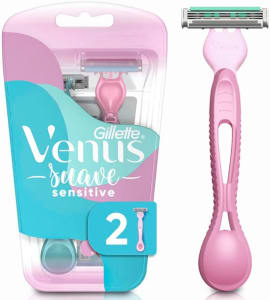 Gillette Venus Suave Sensitive Aparelho de Depilação Feminina Descartável com SkinElixir, Ideal para Pele Sensível, 2 Uds