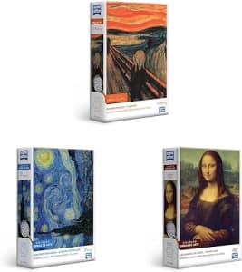 Edvard Munch: O Grito - Quebra-cabeça + Vincent Van Gogh: A Noite Estrelada + Leonardo da Vinci - A Mona Lisa 