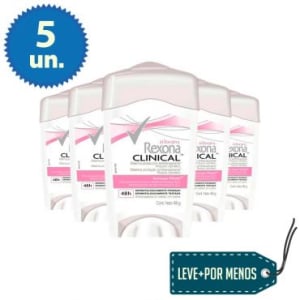 Leve Mais Pague Menos: 5 Desodorantes Antitranspirante em Creme Rexona Clinical Feminino Rosa 48g