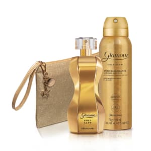 Combo Glamour Gold Glam: Desodorante Antitranspirante Aerossol 75g+ Desodorante Colônia 75ml + Nécessaire