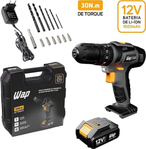 Parafusadeira E Furadeira WAP Com Impacto Bpfi 12K4 12V Torque 18 Níveis sem Fio Maleta e Kit De 13 Acessórios Bivolt