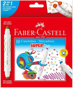 Canetinha Hidrográfica com Carimbo, Faber-Castell, Super Duo, DUO150610, 10 Cores