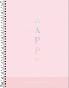 Caderno capa plástica colegial 10x1 160 folhas Happy Rosa pastel Tilibra