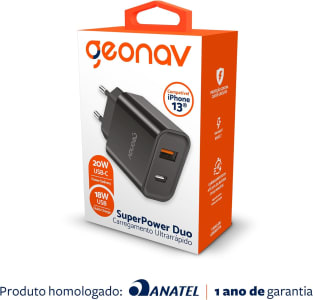 Geonav Carregador Universal Ultra Rápido Duo, CH20PDQCBK, Preto