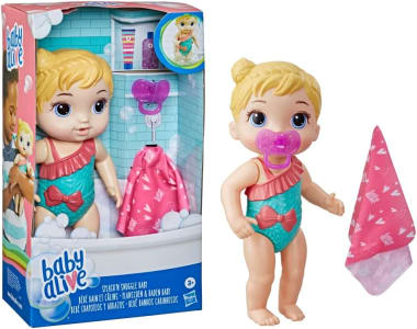 Boneca Baby Alive Banho Carinhoso Loira - Para brincar dentro e fora da água - E8721 - Hasbro, Cor: Rosa e roxo