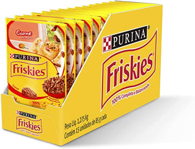 Friskies Ração Úmida Gatos Adultos Carne ao molho Kit com 15 Sachês x 85g