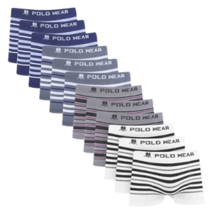 Tam. P — Kit Cuecas Boxer Polo Wear Listras 12 Peças