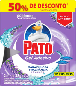 Pato Desodorizador Gel Adesivo 2 Refis Lavanda, 12 Discos