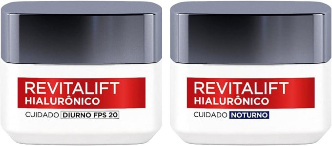 Kit Creme Facial Anti-idade L'Oréal Paris Revitalift Hialurônico Noturno + Diurno FPS 20 - 49g