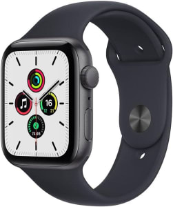 Apple Watch SE (GPS), Caixa em alumínio cinzento sideral de 44 mm com Pulseira esportiva meia-noite