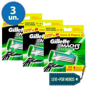 24 Cargas para Aparelho de Barbear Gillette Mach3 Sensitive