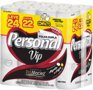 Papel Higiênico Vip Folha Dupla Personal - 24 Unidades