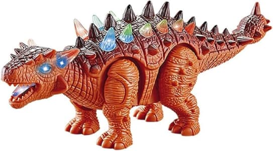 Dinossauro Eletrônico Infantil Com Luz Som E Movimentos De 27cm Brilha No Escuro Os Olhos, Chifres E Língua Dino Anquilossauro Cor Verde OU Laranja Para Meninos E Meninas LINHA PREMIUM SYANG (LARANJA)