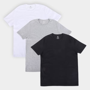 Kit Camisetas Hering Básicas Com 3 Peças Masculinas - Branco+Preto