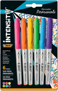 Pincel Marcador Permanente BIC Marking Color, Ponta Média de 1.1mm, 6 Cores Vivas, c/ Grip Emborrachado, 891633