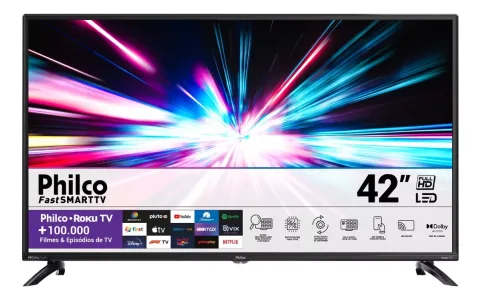 Smart TV LED 42" FHD Philco Roku TV Google Assistente Dolby Audio Processador Quad-core - PTV42G6FR2CPF