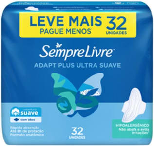 10 Unidades Absorvente Externo Adapt Plus com Abas Sempre Livre - 32 Unidades