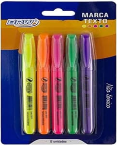 Caneta Marca Texto Fluorescente Blister com 5 Cores, BRW