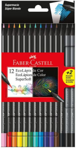 Lápis de Cor, Faber-Castell, EcoLápis Supersoft, 120712SOFT+2, 12 Cores + 2 Grafite