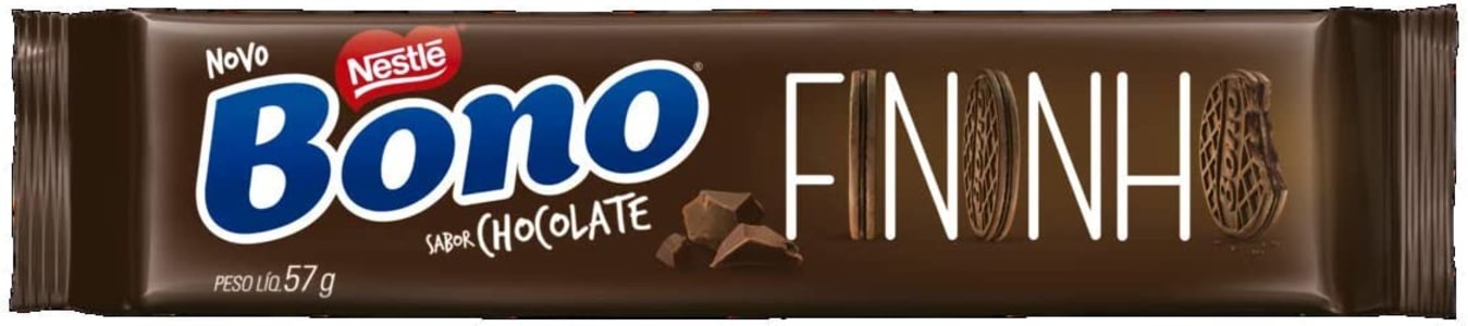 10 Unidades - Bono, Biscoito Recheado, Fininho, Chocolate, 57g